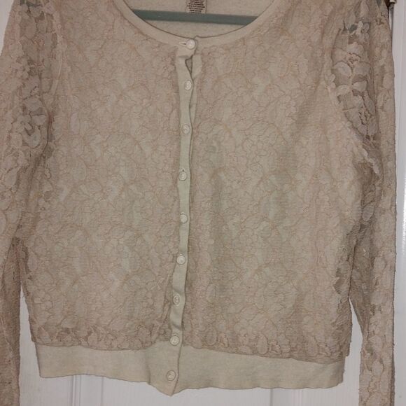 Lucky Brand lace cream oatmeal color wool cashmere blend cardigan Sz Xl - Picture 2 of 5